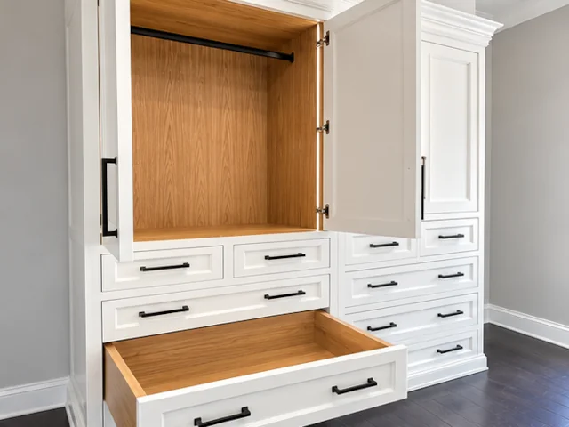 Customize the interior of your cabinetry with closet rods like this one installed by Action Cabinetry