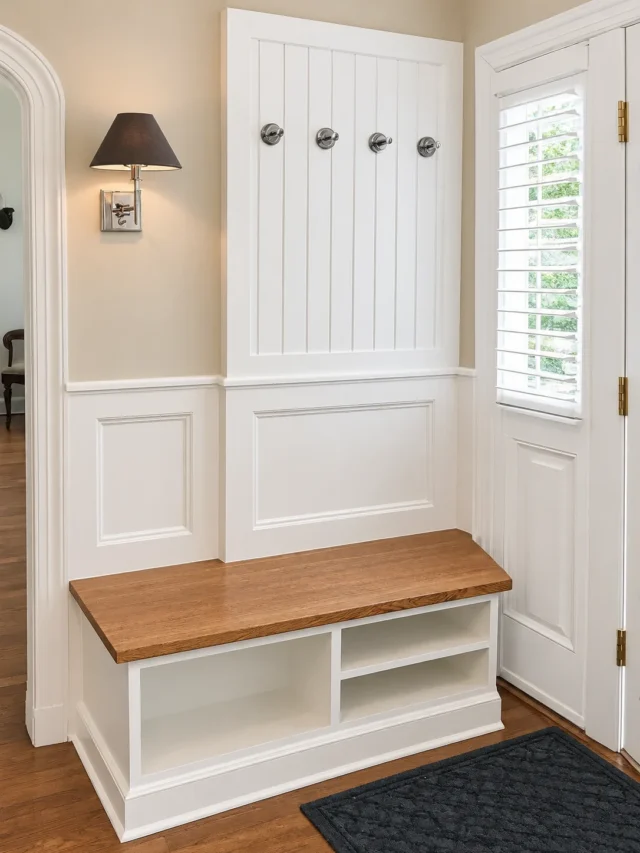 Enhance your home's foyer or entryway with a custom-built hall tree like this one by Action Cabinetry