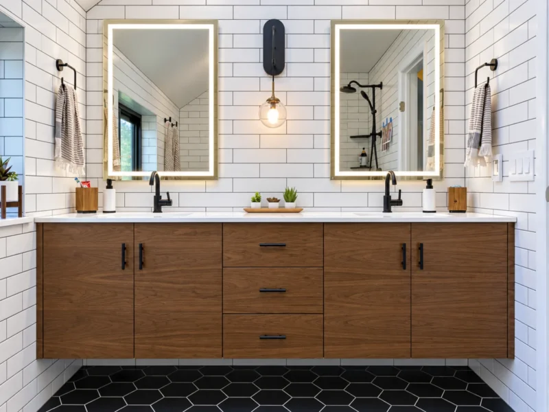 Beautiful custom vanity built by Action Cabinetry