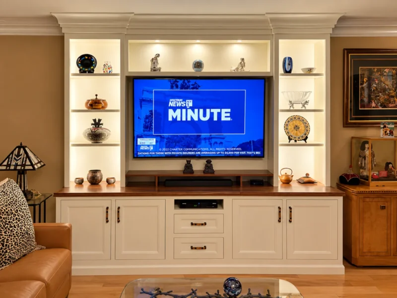 Beautiful custom wall unit built by master craftsman at Action Cabinetry & Millwork on Long Island, NY