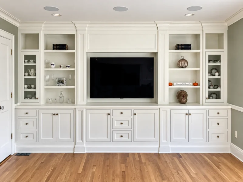 Built-in bookcase with crown molding