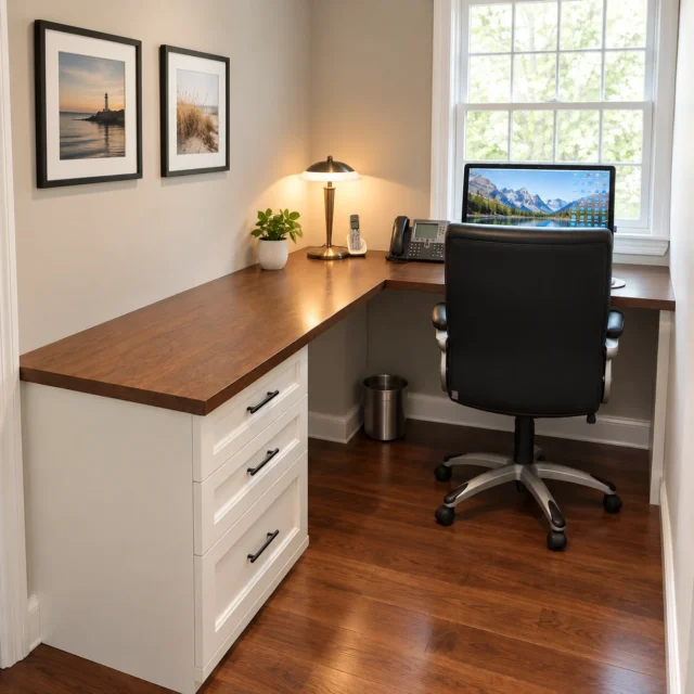 Office desk · full overlay drawer base cabinet&nbsp;· shaker&nbsp;· stained cherry top&nbsp;· painted white